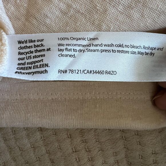 Eileen Fisher Shirt Womens Large Beige Organic Linen Long Sleeve Scoop Neck - Picture 12 of 12
